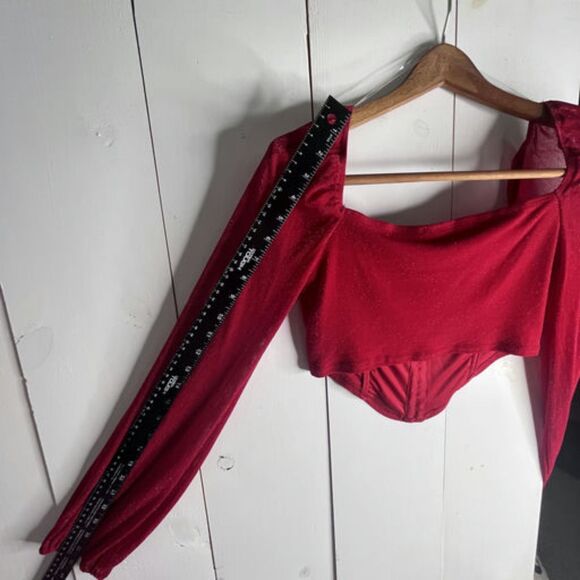 Windsor Women’s Size L Red Glitter Off Shoulder Corset Bustier Long Sleeve NWT - Picture 9 of 14